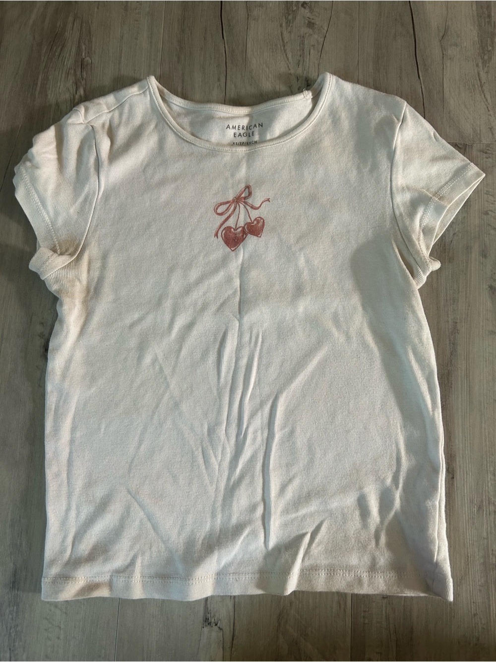 American Eagle Outfitters White Crop Top with Pink Cherry Graphic